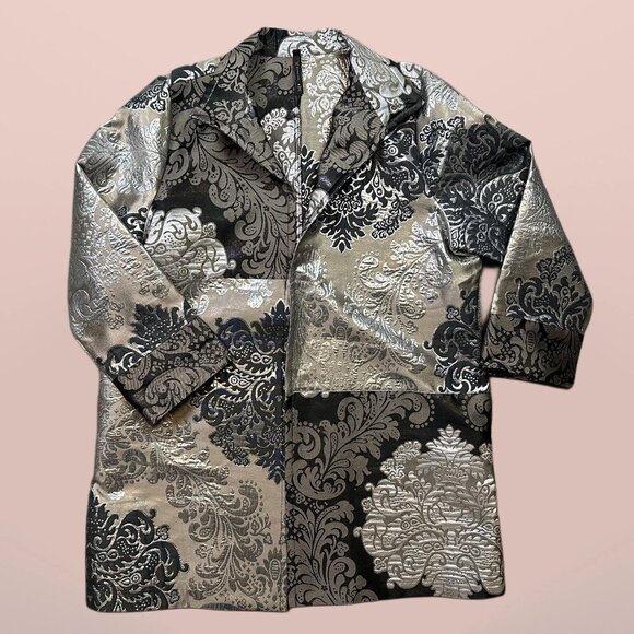IC Connie K Jacket X-Large Tapestry Artsy Open Front Silver Metallic Patchwork - Picture 1 of 6
